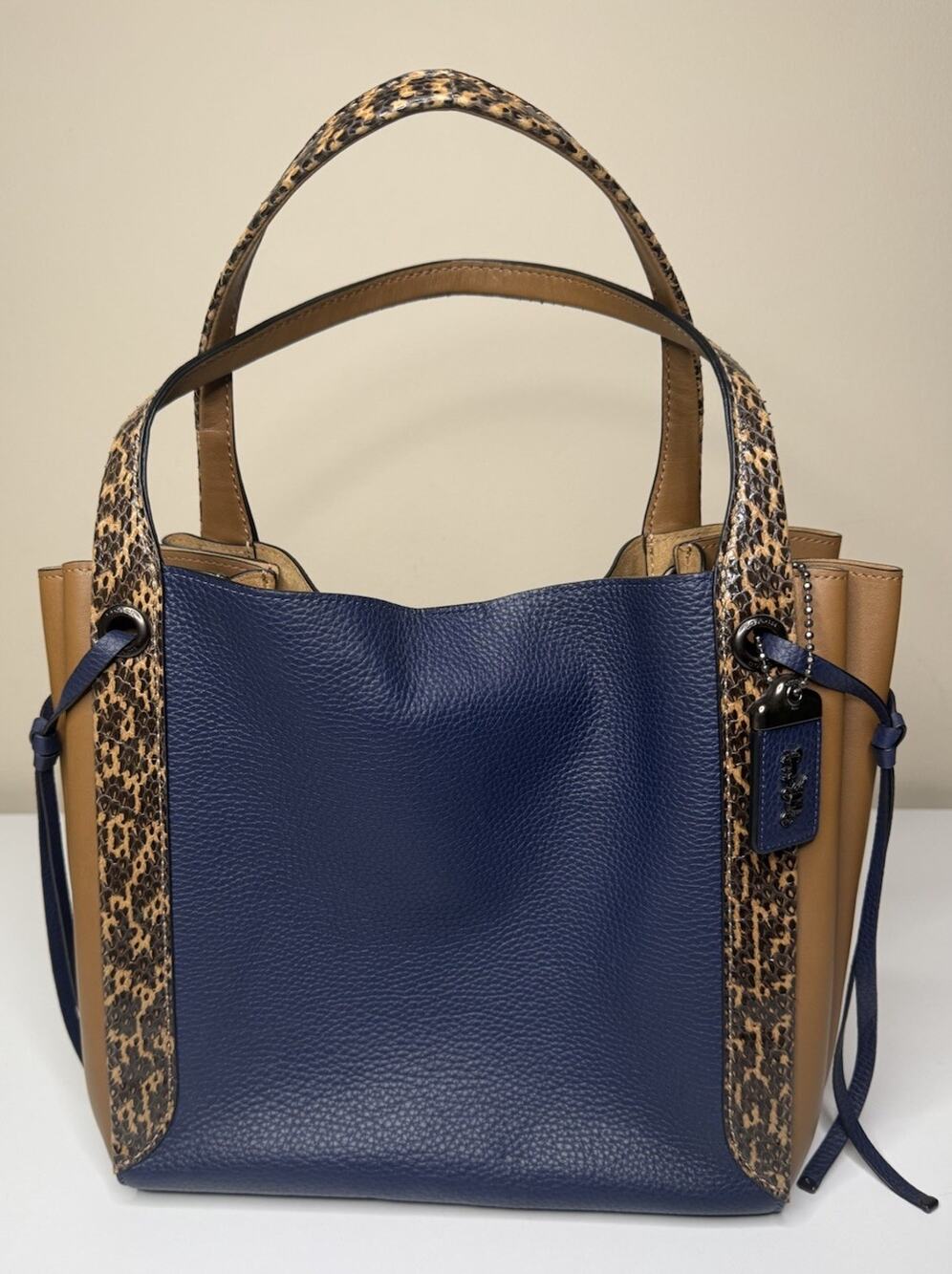 COACH Harmony Hobo Shoulder Bag Cadet Blue Pebbled Leather Snakeskin Trim 89578